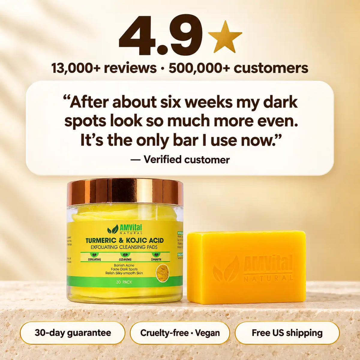 AMVital Dark Spot Duo — Turmeric Kojic Acid Soap (3-Pack) + Cleansing Pads