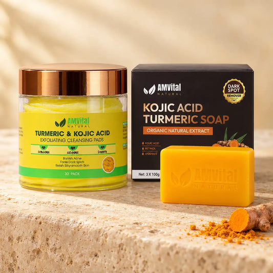 AMVital Dark Spot Duo — Turmeric Kojic Acid Soap (3-Pack) + Cleansing Pads