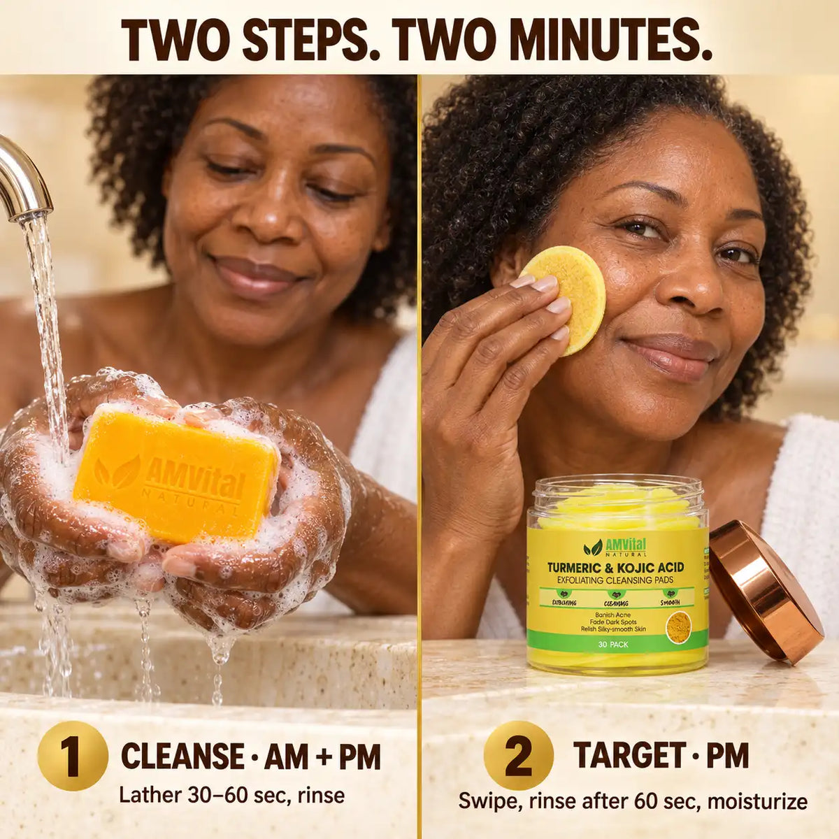 AMVital Dark Spot Duo — Turmeric Kojic Acid Soap (3-Pack) + Cleansing Pads
